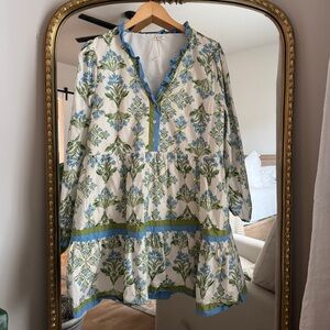 Blue and Green Color Block Floral Dress Entro